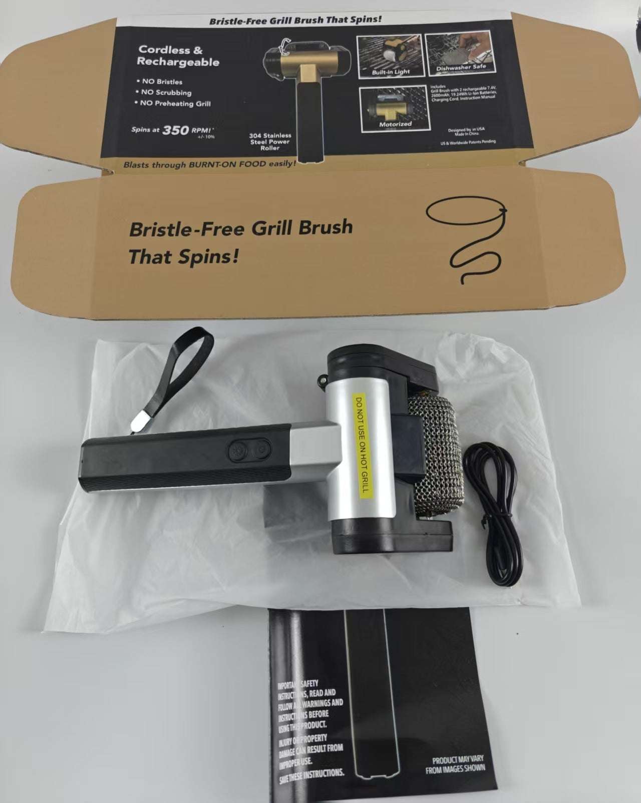 LED BBQ Electric Grill Cleaning Brush | Roller Head | 304 Stainless Steel