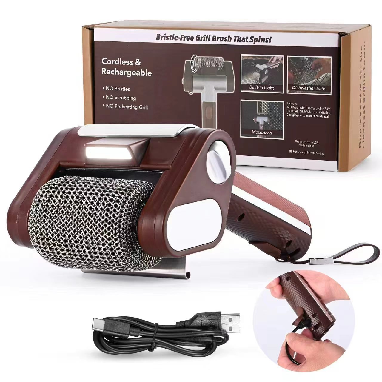 LED Barbecue Grill Cleaning Brush with Roller