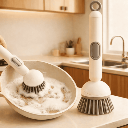 360° Rotating Kitchen Cleaning Brush | Built-In Soap Dispenser | Long Handle