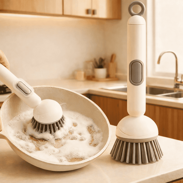360° Rotating Kitchen Cleaning Brush | Built-In Soap Dispenser | Long Handle