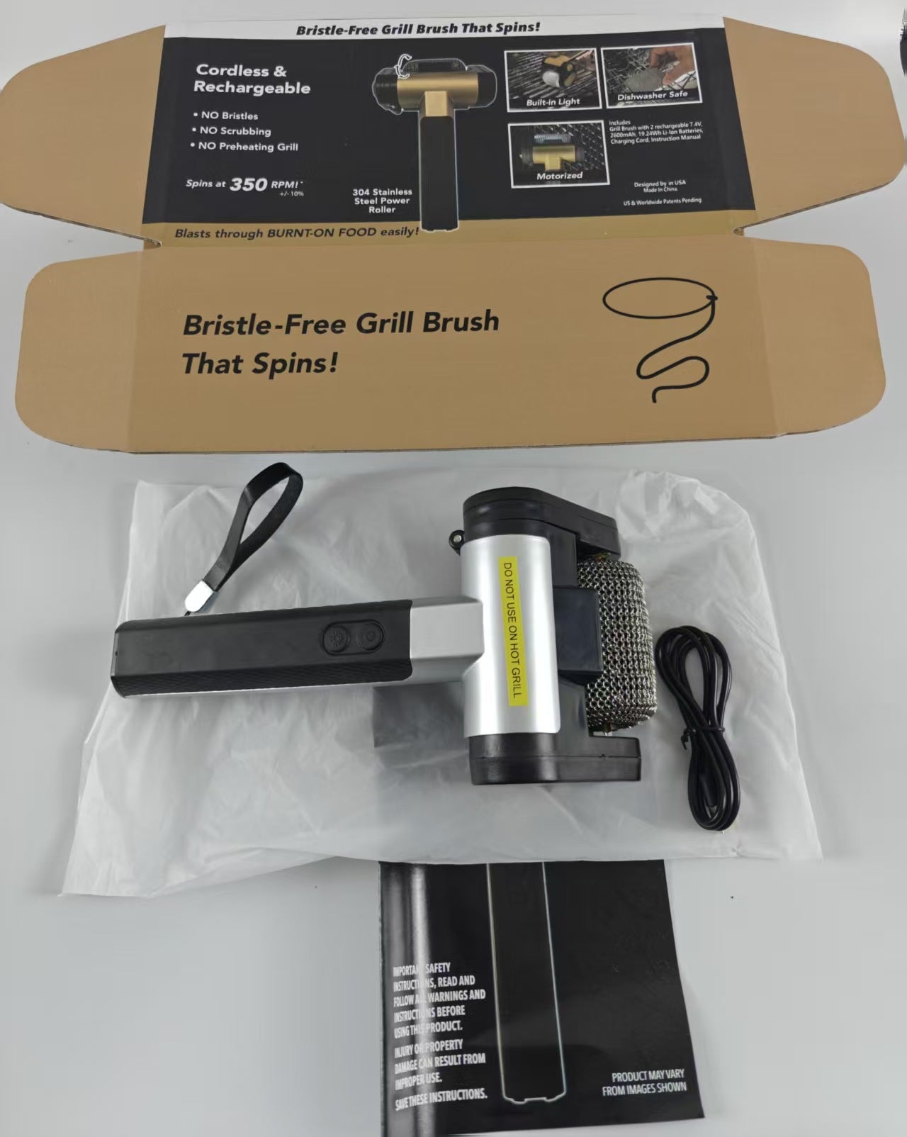 LED Barbecue Grill Cleaning Brush with Roller